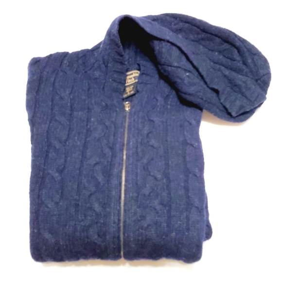 Abercrombie & Fitch Sweaters - Abercrombie & Fitch Ladies Hooded Sweater Black Cable Knit Pattern Wool Large